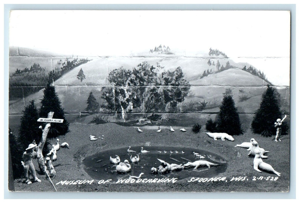 c1950's Museum Of Woodcarving Animals Spooner Wisconsin WI RPPC Photo Postcard