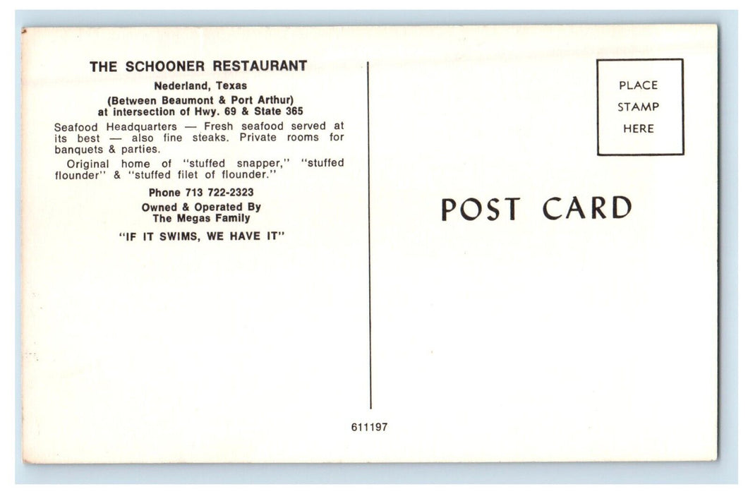 c1960s The Schooner Restaurant Nederland Texas TX Unposted Vintage Postcard