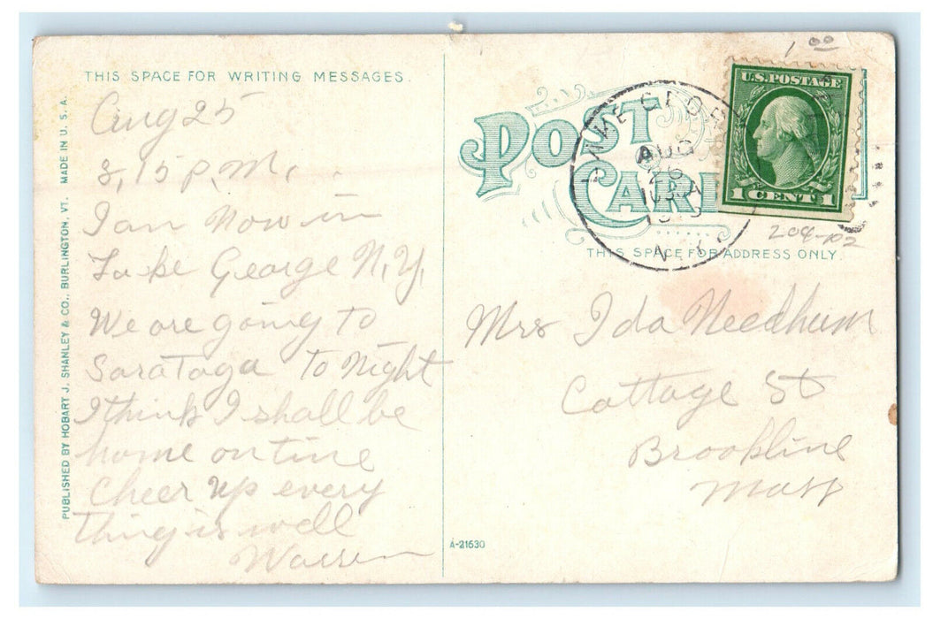 c1910s Ethan Allen Club, Burlington Vermont VT Antique Posted Postcard