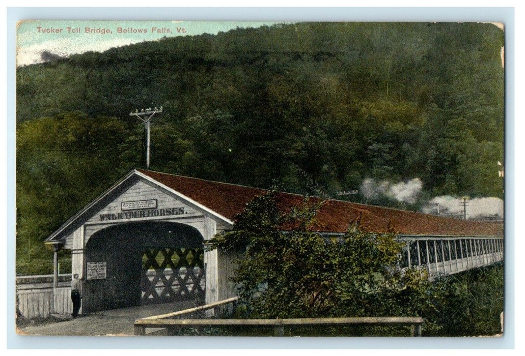 1911 Tucker Toll Bridge Bellows Falls Vermont VT Posted Antique Postcard