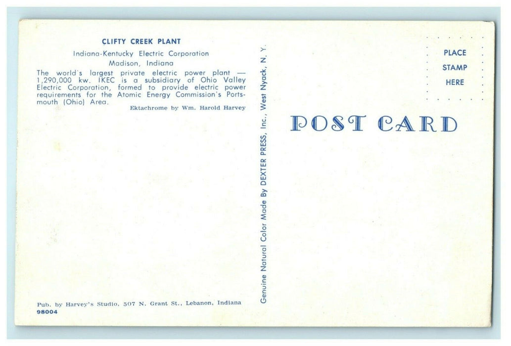 c1960's Clifty Creek Plant Madison Indiana IN Unposted Vintage Postcard