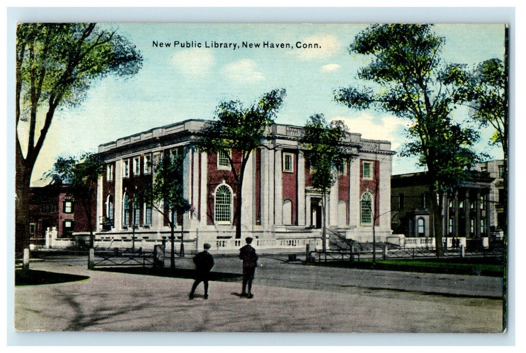 c1910 New Public Library Street Scene New Haven Connecticut CT Unposted Postcard