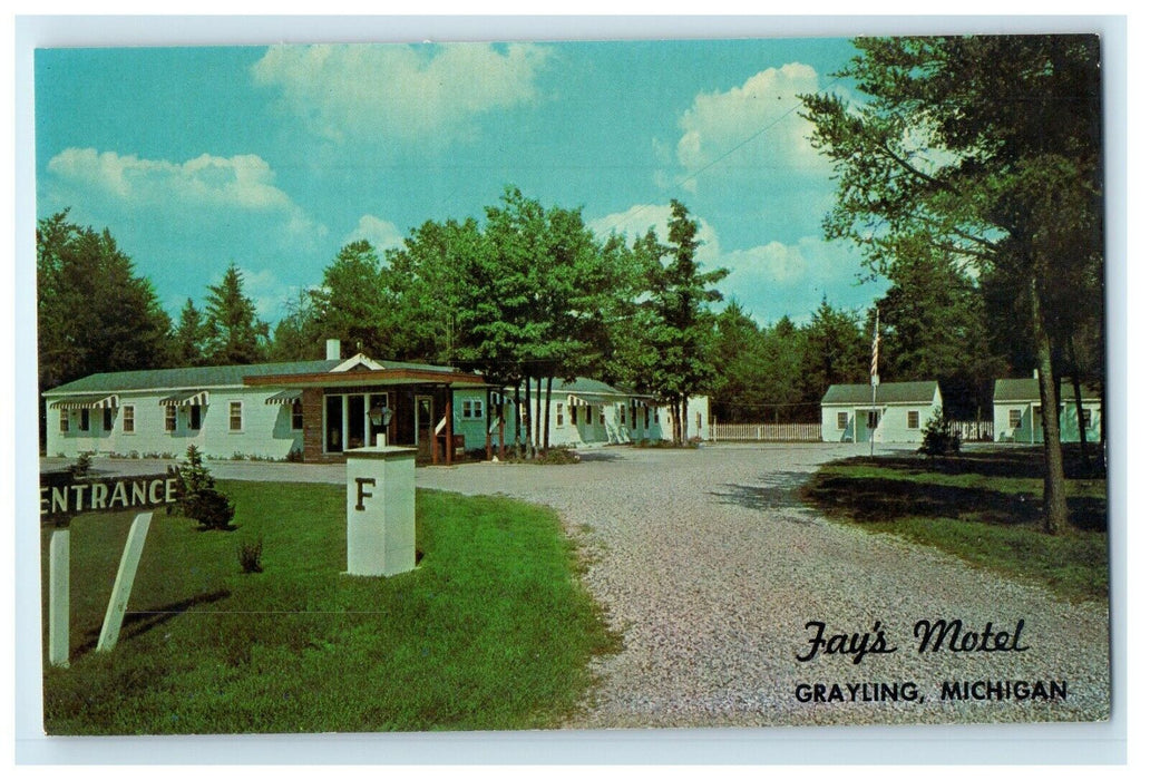 c1950's Entrance To Fay's Motel Grayling Michigan MI Unposted Vintage Postcard