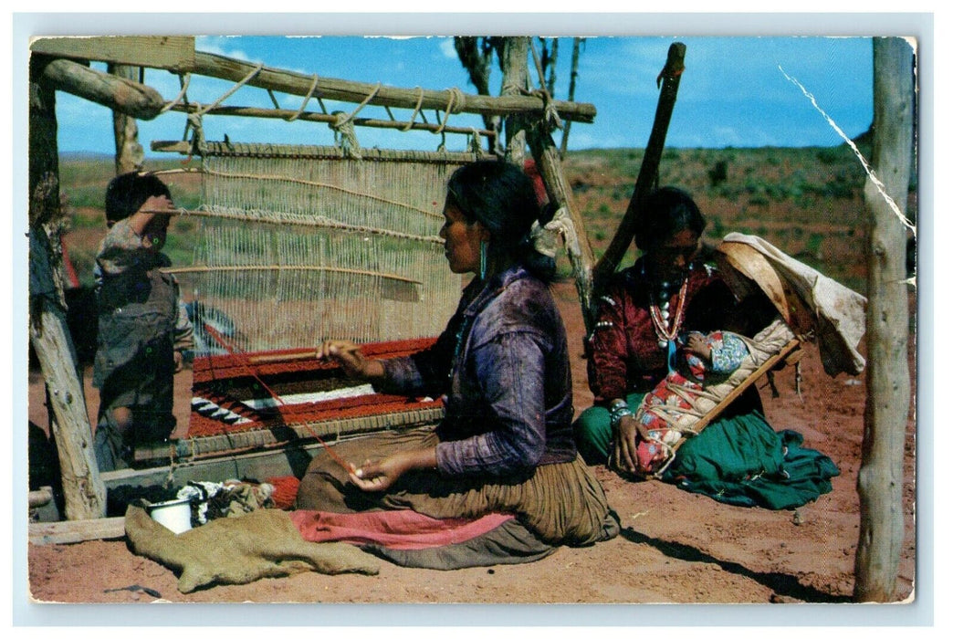 1960 Navajo Indians Weaving Rugs Southern Utah North Arizona Postcard