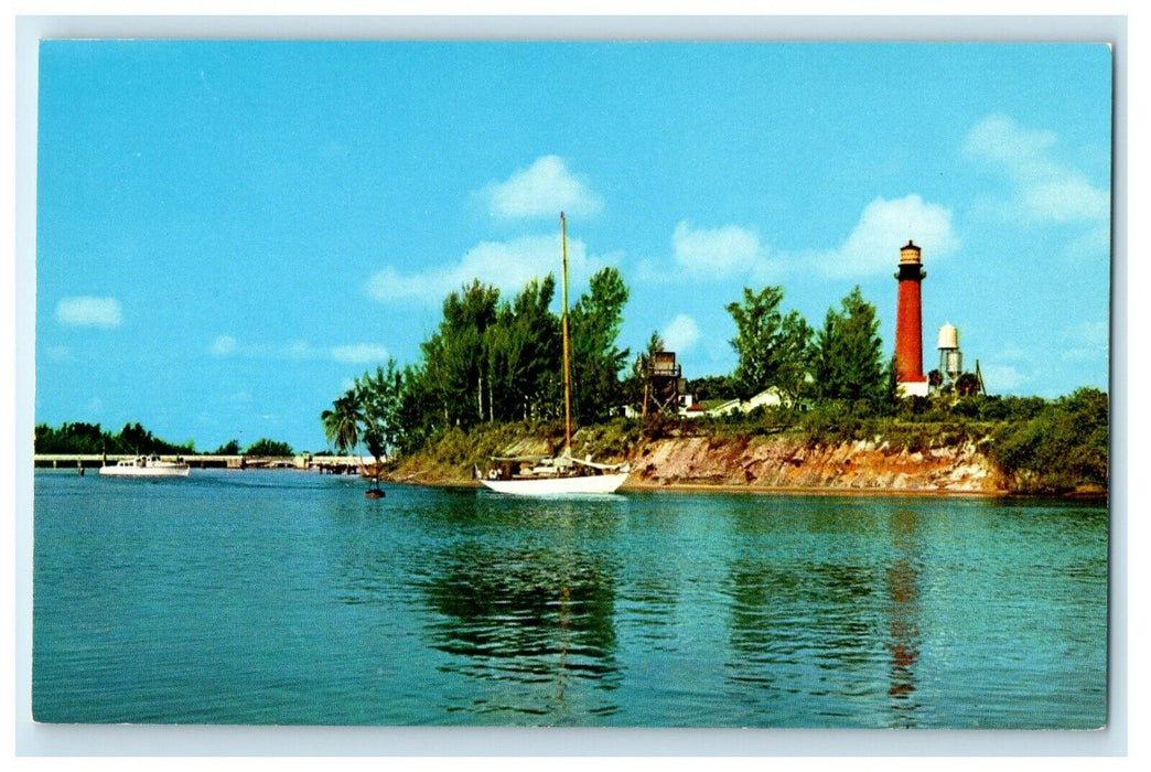 c1950's Jupiter Lighthouse Famed Landmark Boat Jupiter Florida FL Postcard
