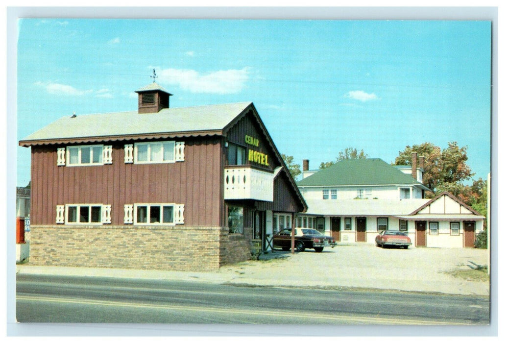 c1950's Cedar Motel Scene Street Grayling Michigan MI Vintage Postcard