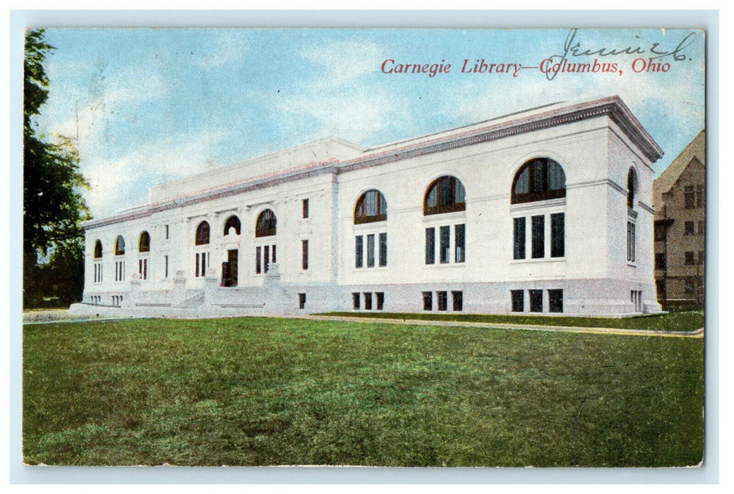 1908 Carnegie Library Columbus Ohio OH Antique Posted Postcard