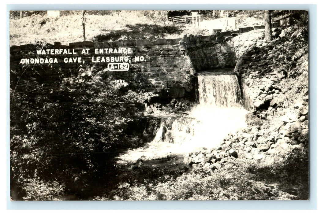 1951 Waterfall Onondaga Cave Leasburg Missouri MO Vintage RPPC Photo Postcard