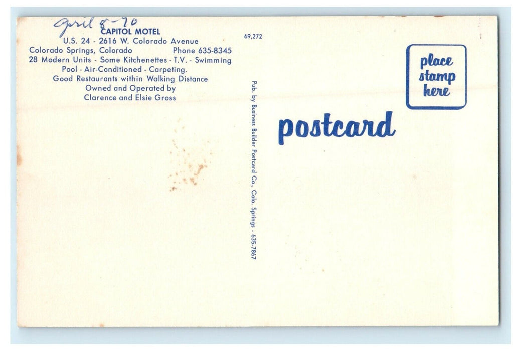 1970 Capitol Motel & Restaurant Colorado Springs Colorado CO Multiview Postcard
