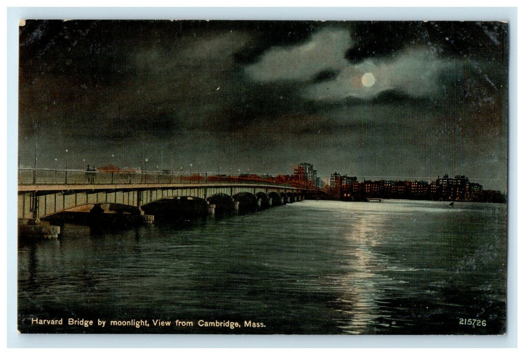 c1910s Harvard Bridge By Moonlight Cambridge Massachusetts MA Posted Postcard