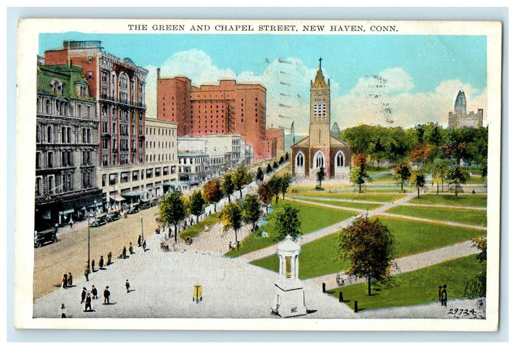 1929 The Green And Chapel Street View New Haven Connecticut CT Vintage Postcard