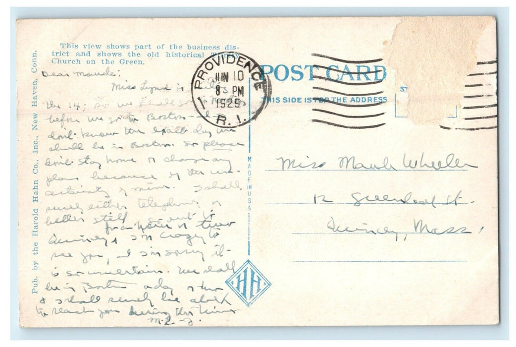 1929 The Green And Chapel Street View New Haven Connecticut CT Vintage Postcard