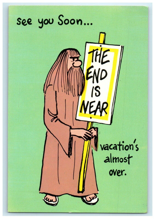 The End Is Near Sign Vacation Almost Over Wizard Cards Vintage Postcard