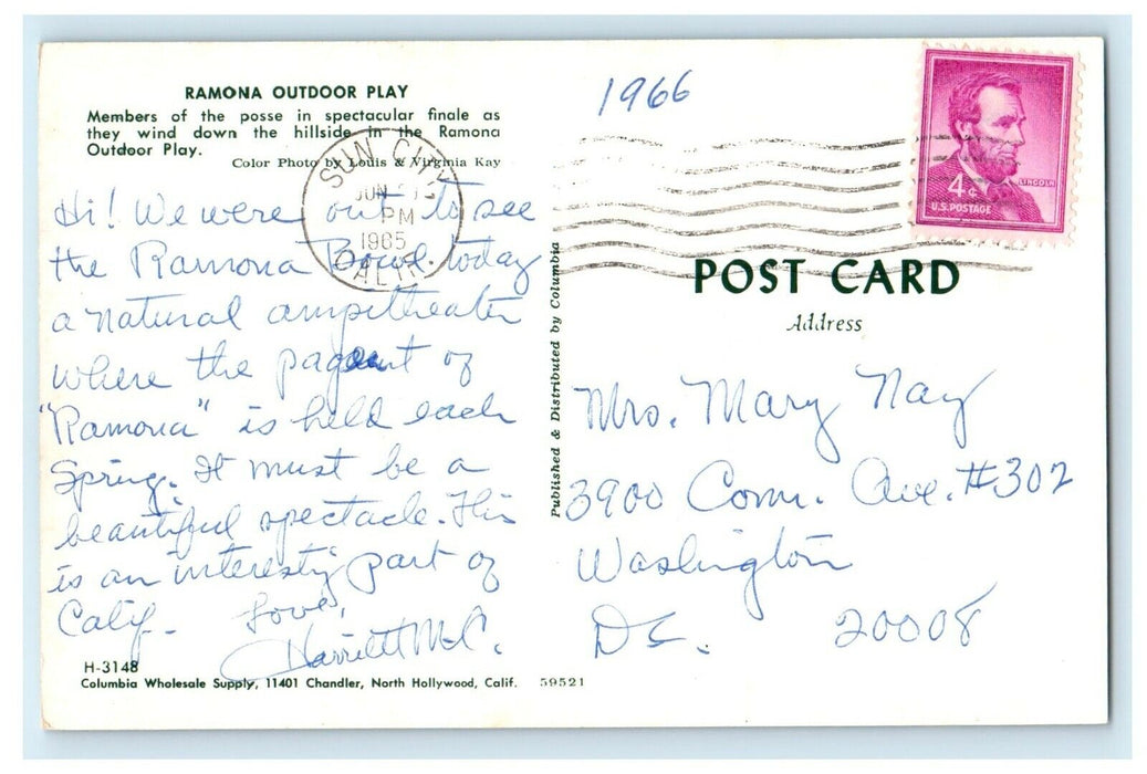 1965 Ramona Outdoor Play On Hillside Cowboys Horseback Posted Vintage Postcard
