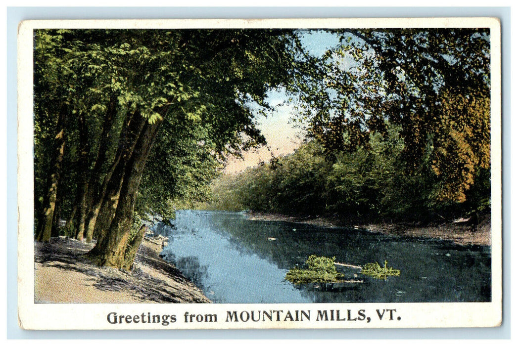 1916 Trees and River View, Greetings from Mountain Mills VT Posted Postcard