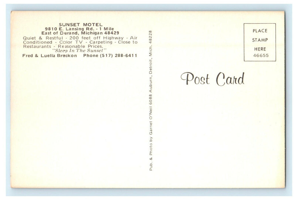 c1940's Sunset Motel Room Interior View Durand Michigan MI Multiview Postcard