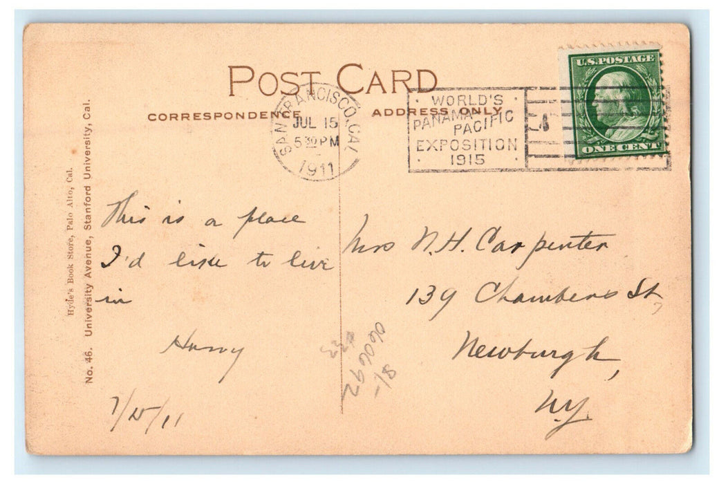 1911 University Avenue, Stanford University California CA Cancel Postcard