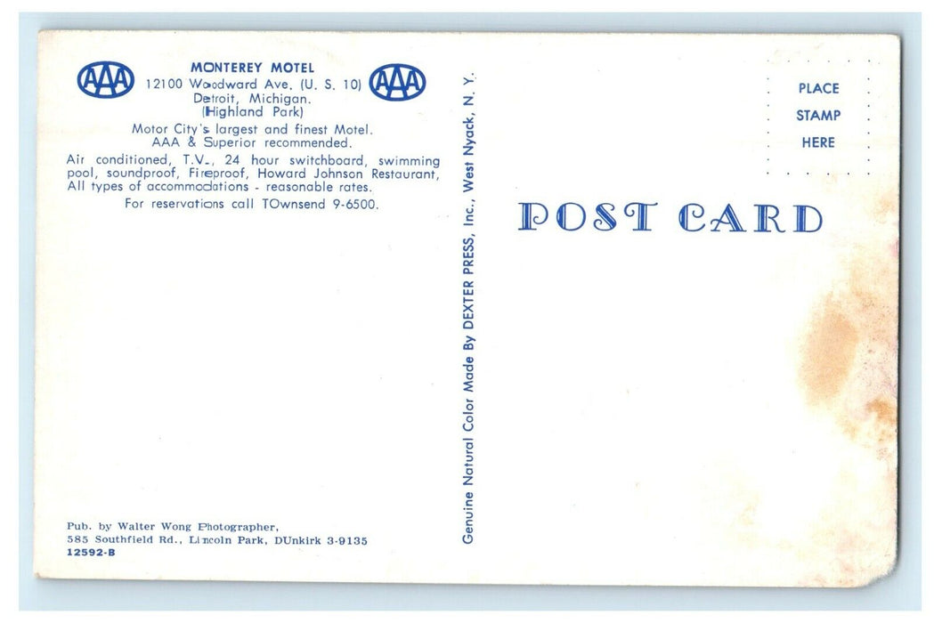 c1950's Multiview Of Monterey Motel Detroit Michigan MI Vintage Postcard