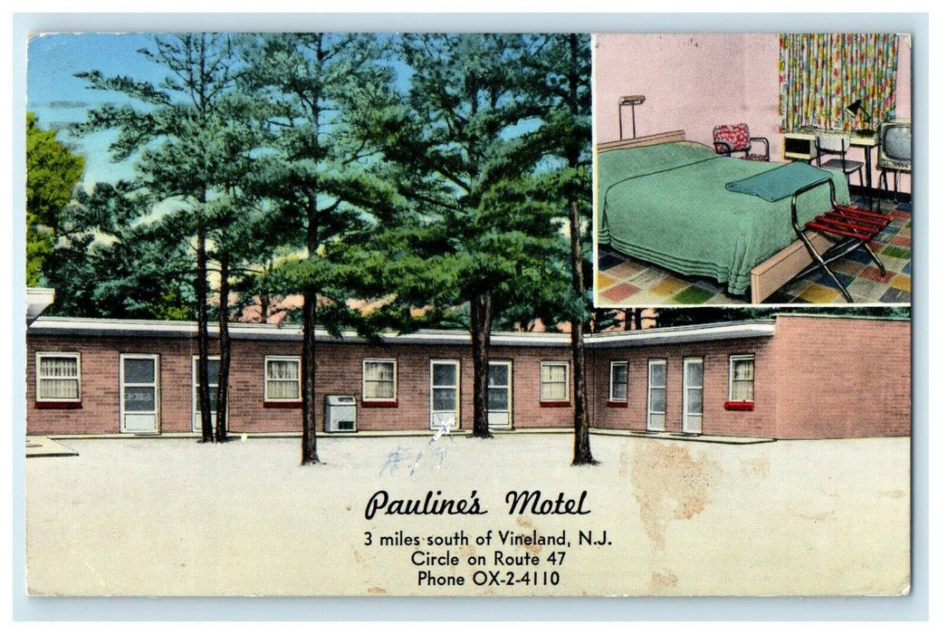 1960 Pauline's Motel Room View Vineland New Jersey NJ Vintage Postcard