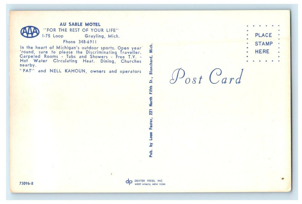 c1950's View Of Au Sable Motel Grayling Michigan MI Unposted Vintage Postcard