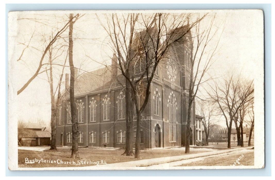 1910 Presbyterian Church Sterling Illinois IL Antique RPPC Photo Postcard