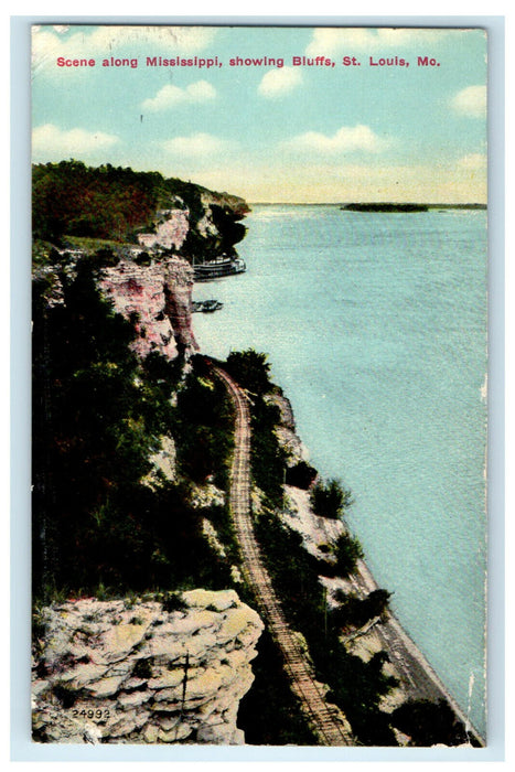 1911 Scene along Mississippi Showing Bluffs, St. Louis Missouri MO Postcard