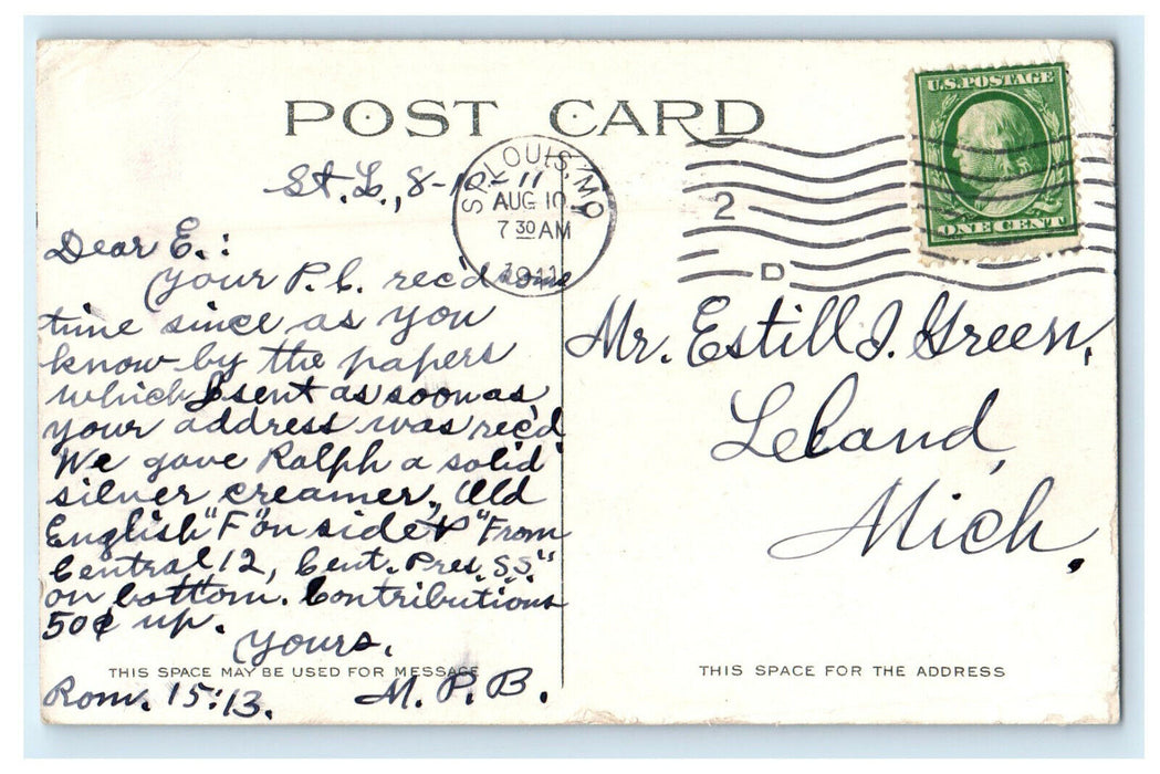 1911 Scene along Mississippi Showing Bluffs, St. Louis Missouri MO Postcard
