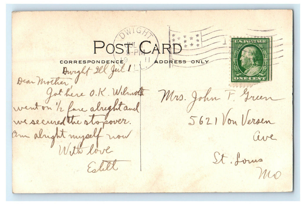1911 High School Building Dwight Illinois IL Antique Posted Postcard
