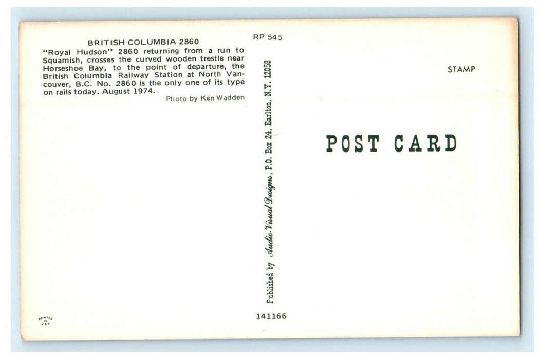 British Columbia Train Royal Hudson Railway Station North Vancouver CA Postcard