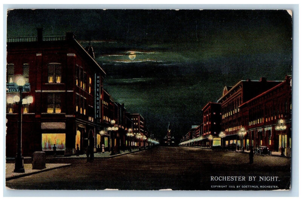 1913 Rochester Night Moonlight Street View Duluth Minnesota MN Vintage Postcard