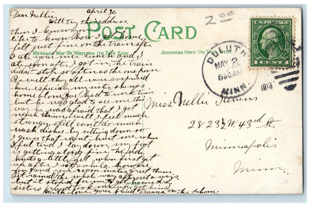 1913 Rochester Night Moonlight Street View Duluth Minnesota MN Vintage Postcard