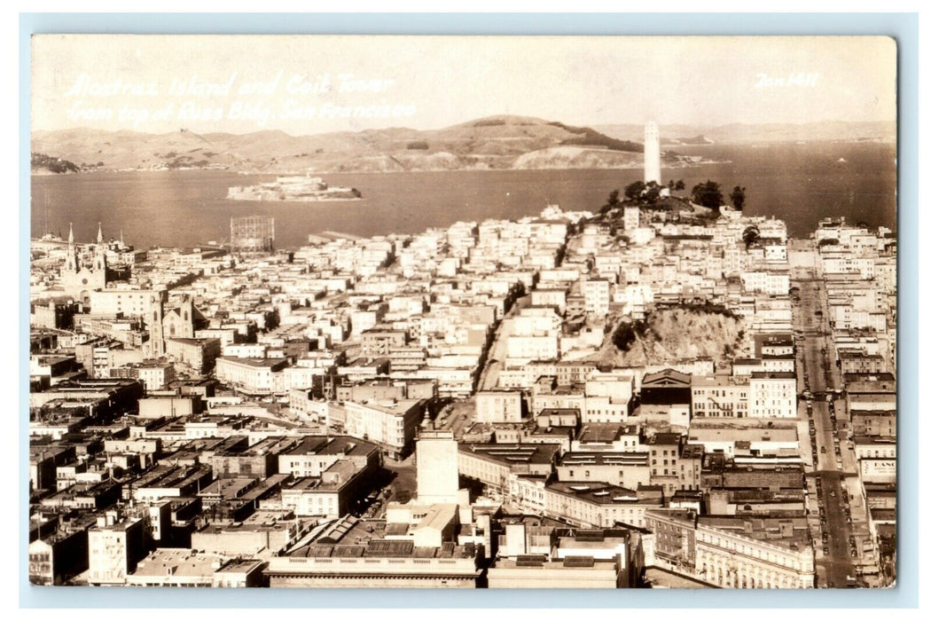 1940's Alcatraz Island Coit Tower San Francisco CA Vintage RPPC Photo Postcard