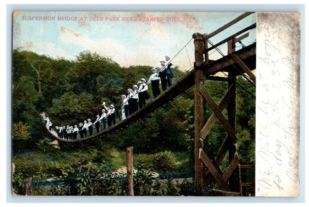 1907 Suspension Bridge at Deer Park Near Starved Rock IL Posted Postcard