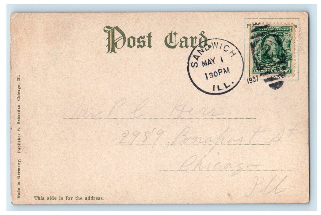 1907 Suspension Bridge at Deer Park Near Starved Rock IL Posted Postcard
