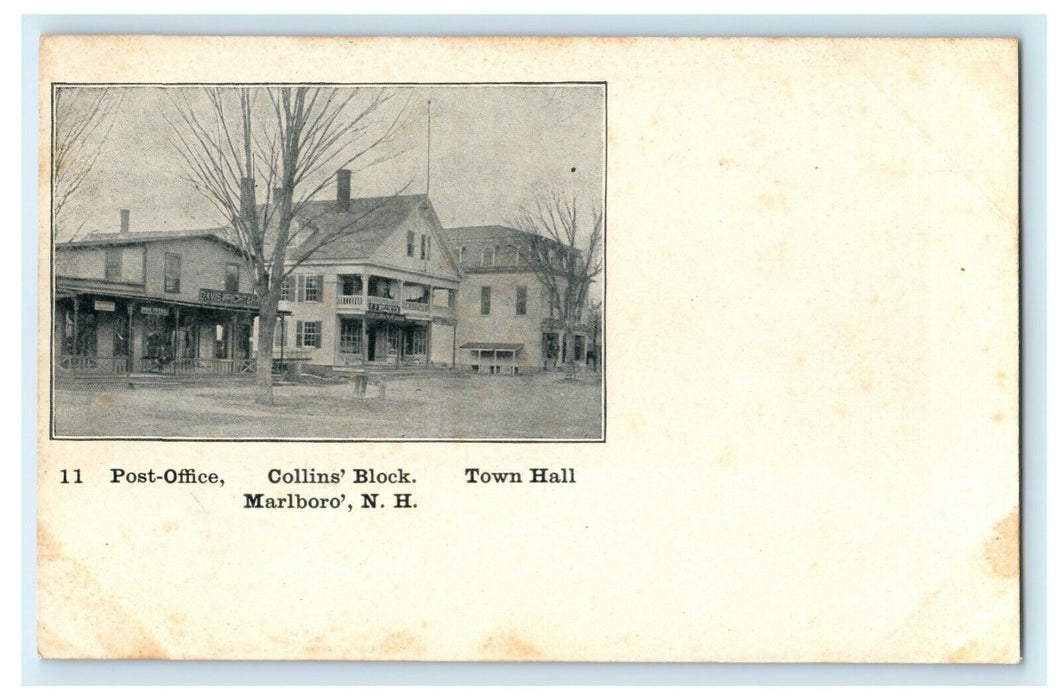 c1905 Post Office Collins Block Marlboro New Hampshire NH Antique Postcard