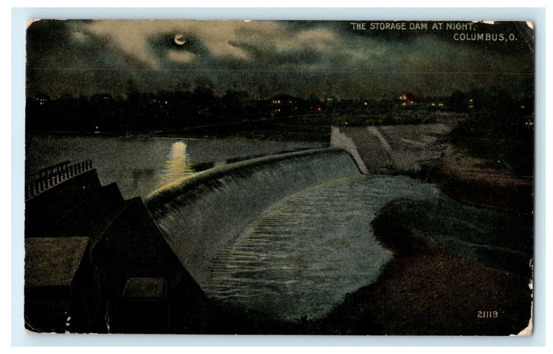 c1910 Storage Dam at Night Columbus Ohio OH Antique Postcard