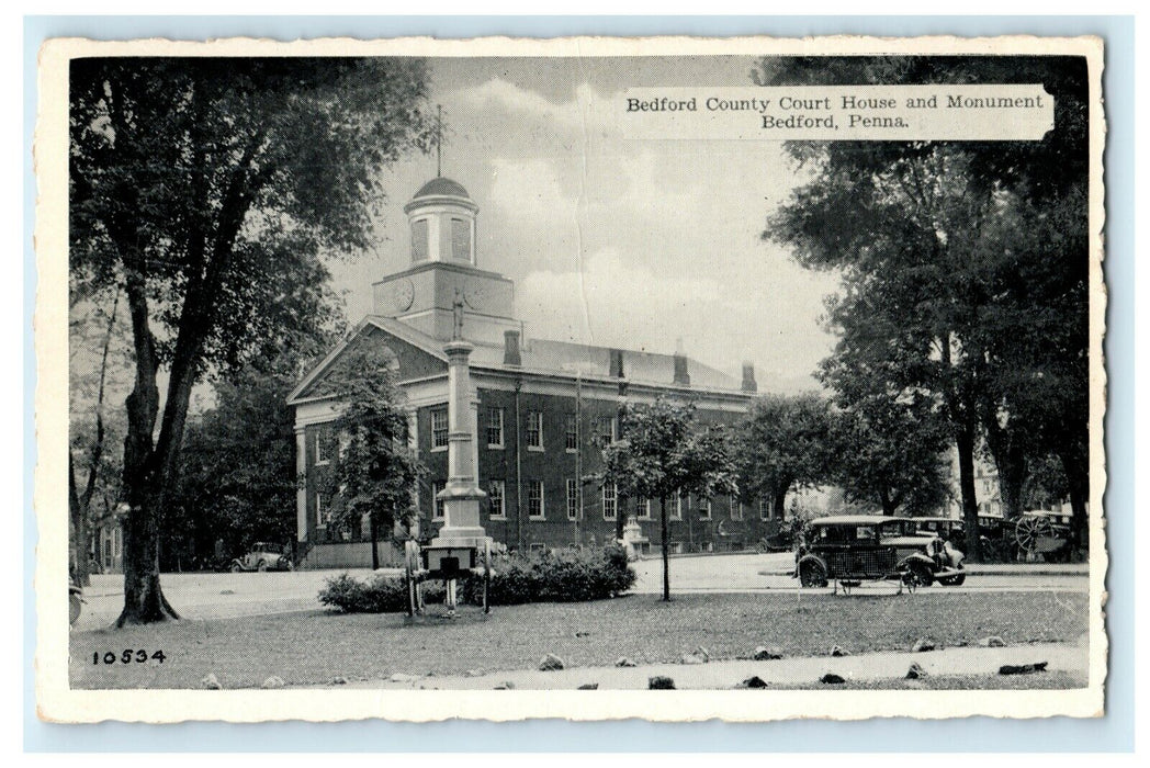 c1930's Bedford County Court House and Monument Pennsylvania PA Vintage Postcard