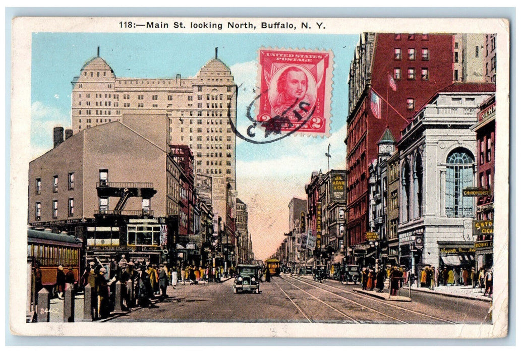 1931 Busy Scene at Main St. Looking North Buffalo New York NY Postcard