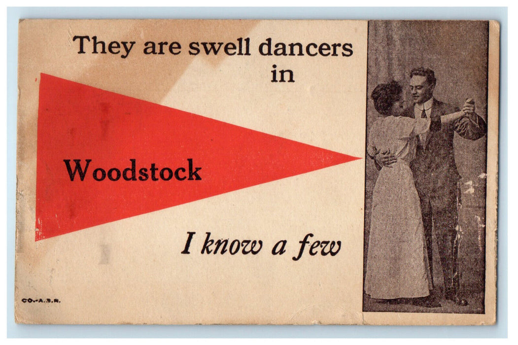 1913 Couple Dancing, Woodstock Pennant Illinois IL Antique Posted Postcard