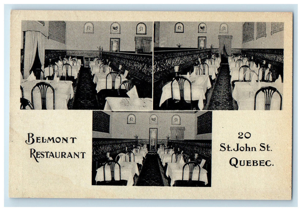 c1910 Multiview of Dining Area, Belmont Restaurant St. John Quebec Postcard