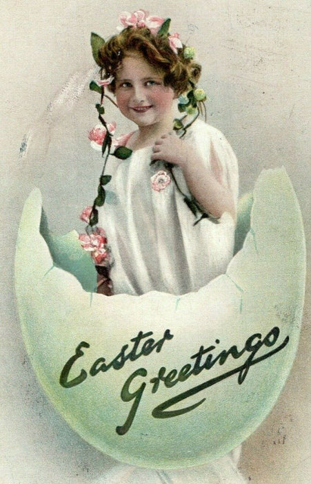 1909 Tuck Easter Girl Emerging From Egg Germany Posted Antique Postcard