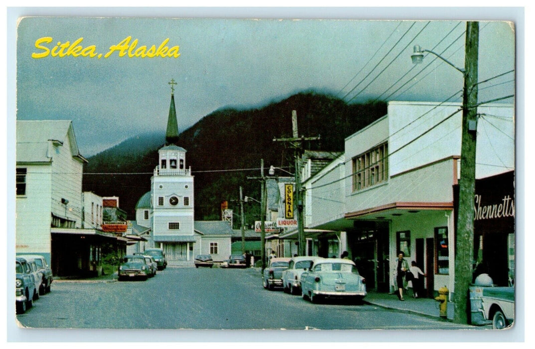 Sitka Alaska AK, Main Street Toward St. Michael Cathedral Postcard