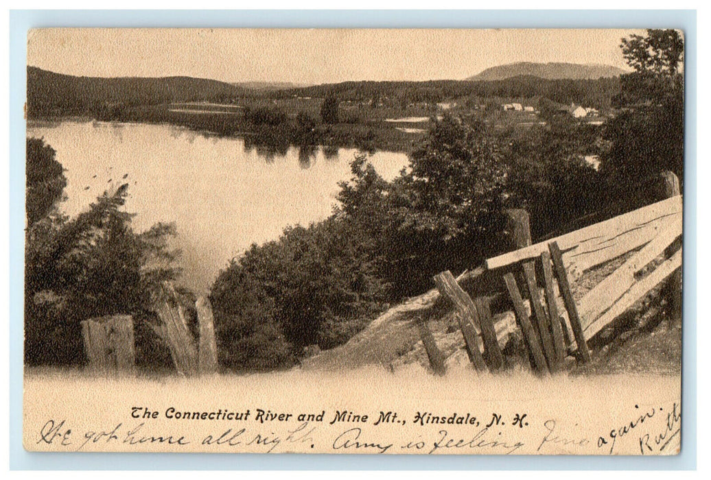 1908 The Connecticut River and Mine Mt. Hinsdale New Hampshire NH Postcard
