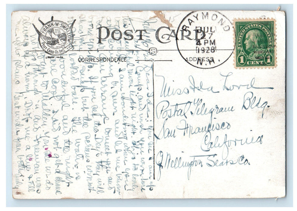1928 Pawtuckaway Lake Raymond New Hampshire NH Frank W Swallow Postcard