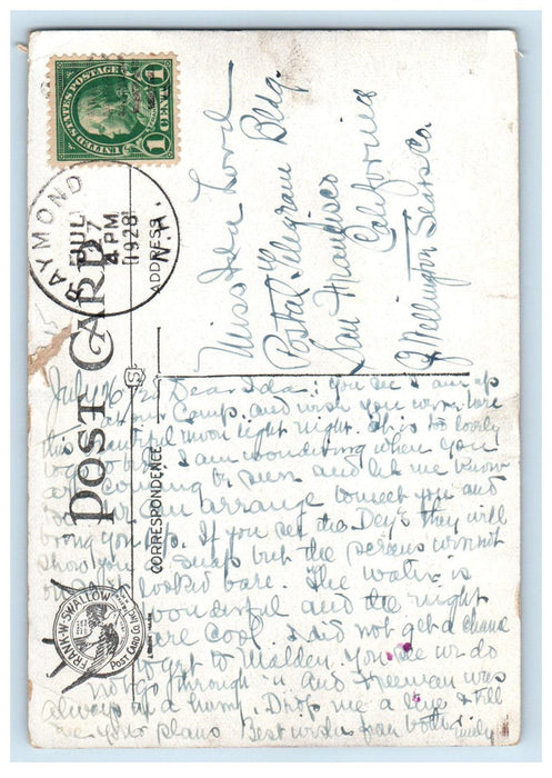 1928 Pawtuckaway Lake Raymond New Hampshire NH Frank W Swallow Postcard
