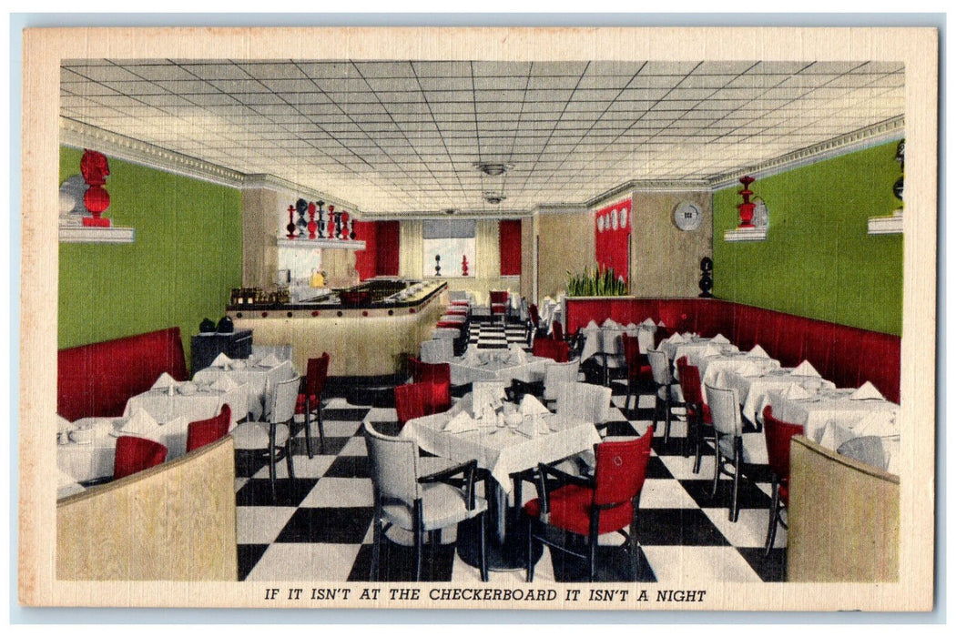 c1940's Dining Area Checkerboard Restaurant Main St Buffalo New York NY Postcard