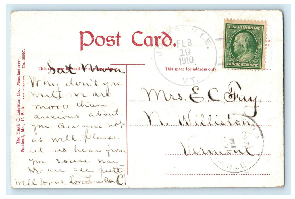 1910 Steamer Vermont Inside Breakwater, Burlington VT Jonesville VT Postcard