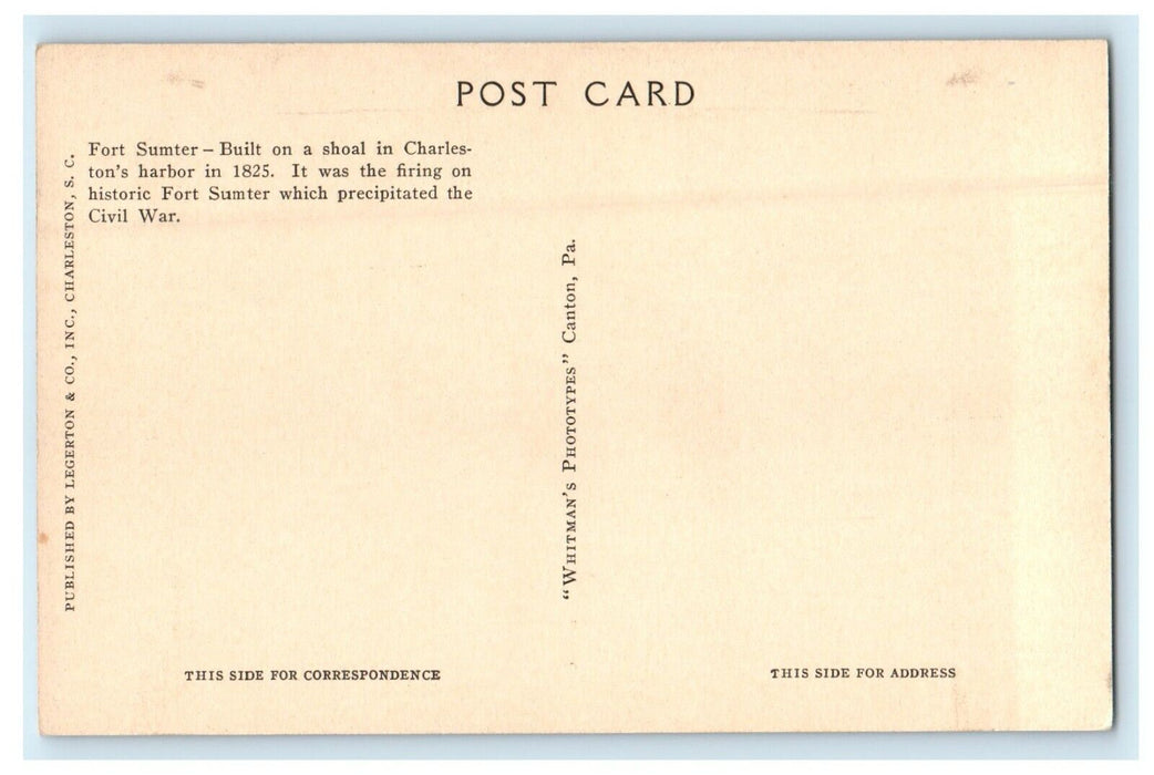 Fort Sumter Shoal In Charleston's Harbor Civil War South Carolina SC Postcard