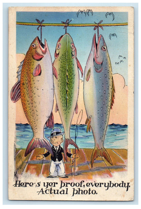1937 Catching Giant Fish, Here's Yer Proof Everybody Galveston TX Postcard