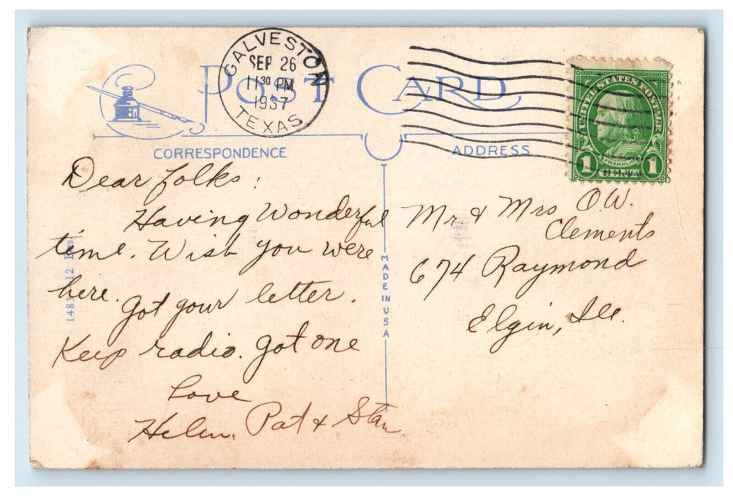 1937 Catching Giant Fish, Here's Yer Proof Everybody Galveston TX Postcard